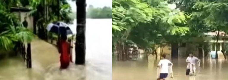 असम : भीषण बाढ़ के कारण लोग सड़कों पर रहने को मजबूर