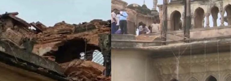 यूपी : लखनऊ में तेज हवा और बारिश से बड़े इमामबाड़ा की बुर्जी गिरी