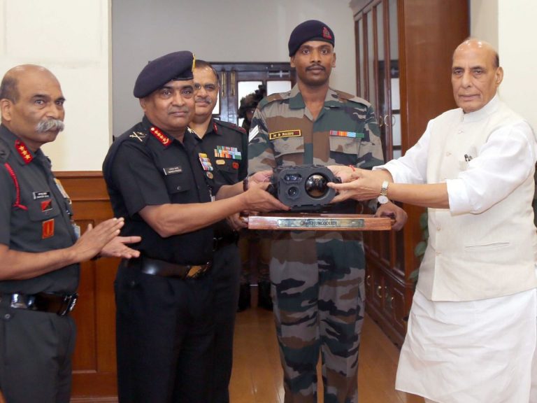 Defence Minister hands over indigenously-developed equipments to Indian Army