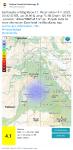 पंजाब: अमृतसर में महसूस किए गए भूकंप के झटके, रिक्टर स्केल पर 4.1 मापी गई तीव्रता 