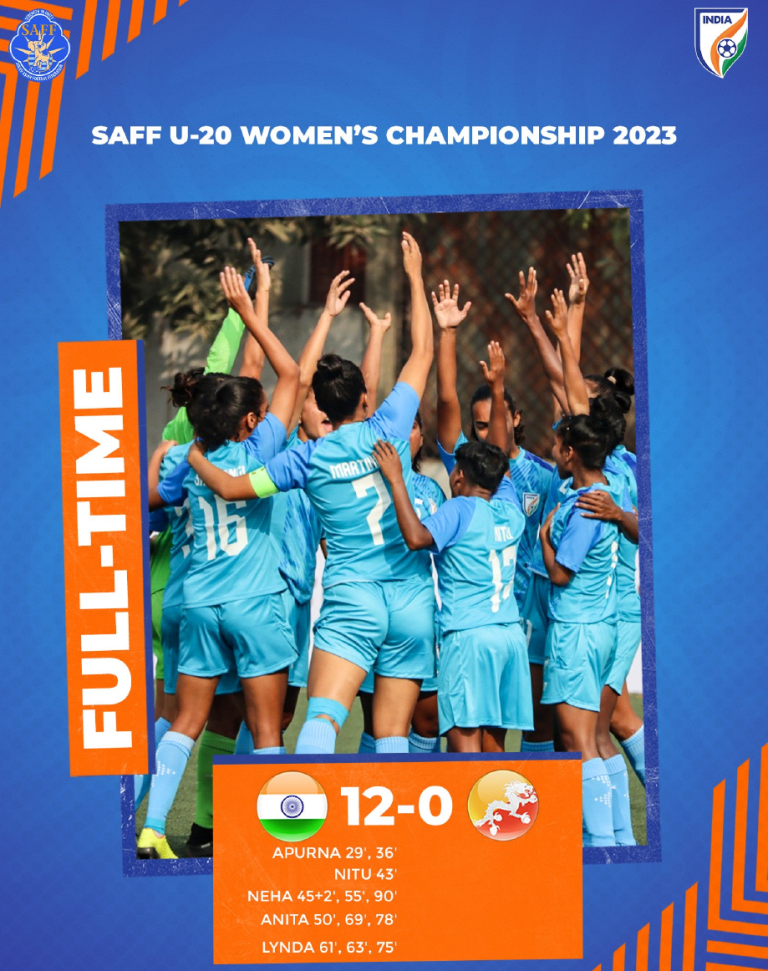 SAFF U-20 Women’s Championship: भारत ने भूटान को 12-0 से हराया