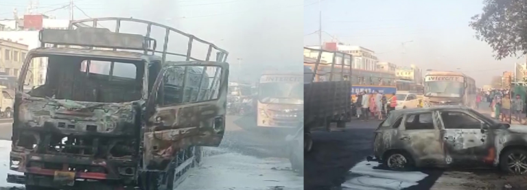 तेलंगाना: संगारेड्डी में तेल ले जा रहे एक ट्रक में आग लगने की घटना आई सामने