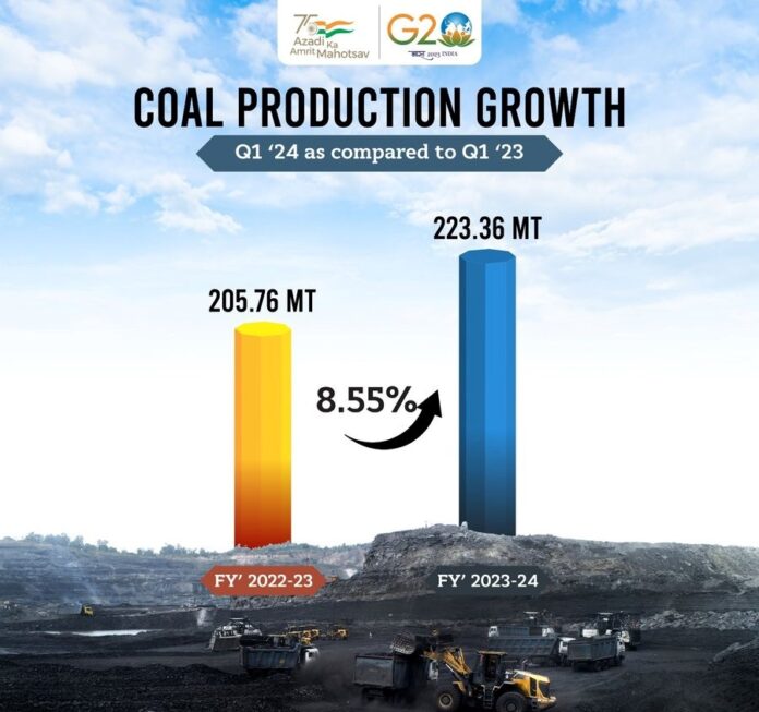 India's Overall Coal Production Records highest ever 223.36 MT in first quarter of FY 2023 - 24