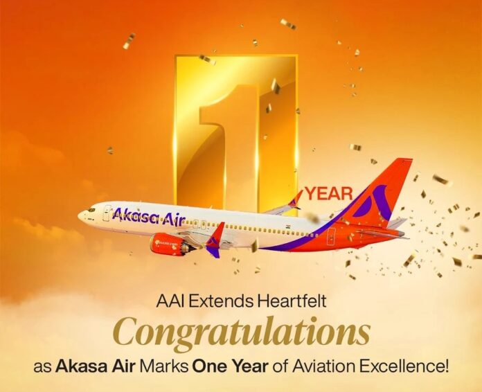 AAI congratulates Akasa Air for completing 1 Year of flying in the Indian skies