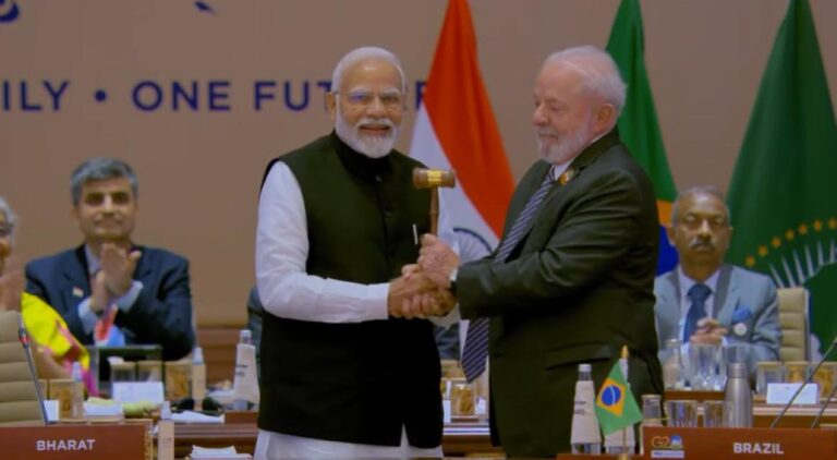 PM Modi hands over the gavel of G20 presidency to the President of Brazil Lula da Silva