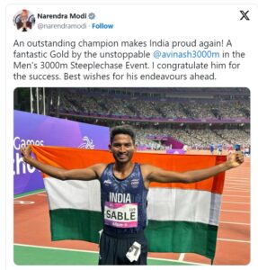 "Outstanding champion makes India proud again": PM Modi praises Avinash Sable for historic gold at Asian Games
