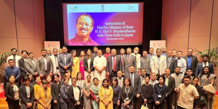 MoS V Muraleedharan interacts with Indian Embassy team in Tokyo, Japan