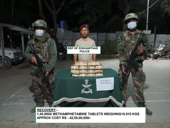 Mizoram: Assam Rifles along with Mizoram Police recovered 15.915 Kgs of Methamphetamine tablets in Champhai District