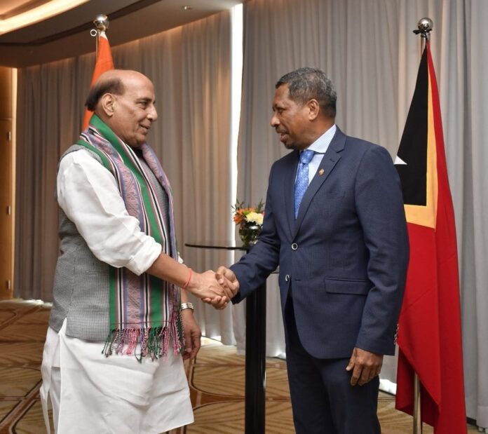 Jakarta: Defence Minister Rajnath Singh holds talks with Minister of Defence of Timor-Leste, Rear Admiral Prof Dr Donaciano Do Rosario Da Costa Gomes