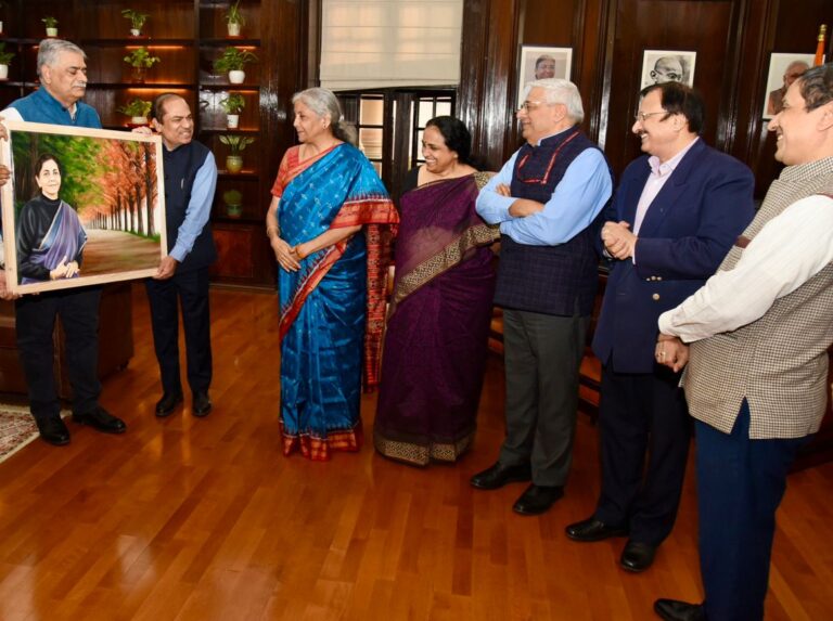 FM Sitharaman presented a painting made by Uma Kavia, Inspector, CGST Audit, Rajkot