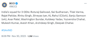 3 वनडे के लिए भारत की टीम: