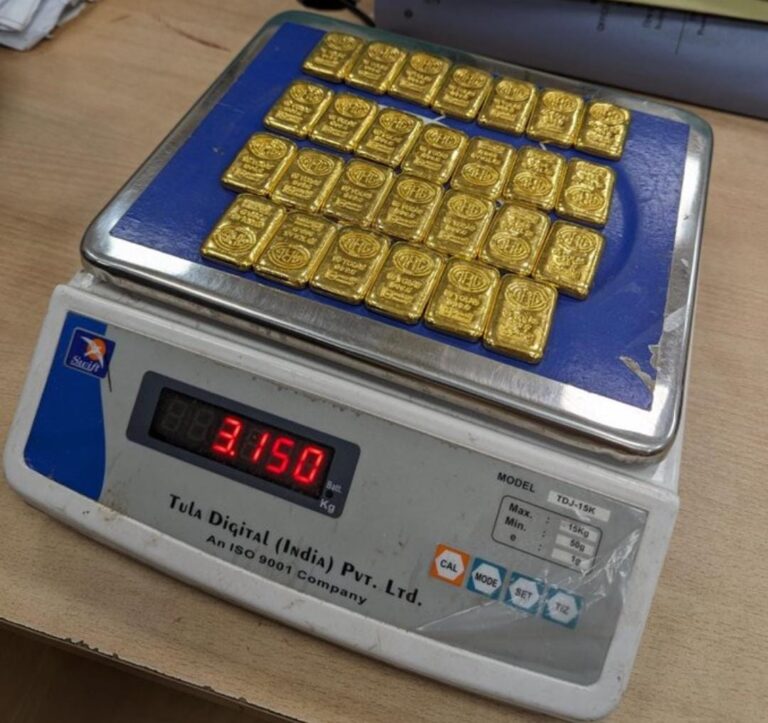 दिल्ली सीमा शुल्क निवारक ने 3150 ग्राम वजन की 27 सोने के बिस्‍कुट किए बरामद