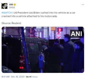 अमेरिकी राष्ट्रपति बाइडेन के काफिले से टकराई तेज रफ्तार कार, सुरक्षाकर्मियों ने ड्राइवर पर तानी बंदूकें