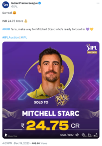 IPL 2024 Auction: मिचेल स्टार्क बने IPL इतिहास के सबसे महंगे खिलाड़ी, केकेआर ने 24.75 करोड़ रुपये में खरीदा, कमिंस का रिकॉर्ड टूटा