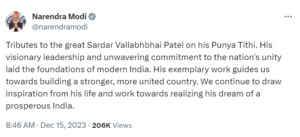 PM Modi pays tributes to Sardar Vallabhbhai Patel on his death anniversary