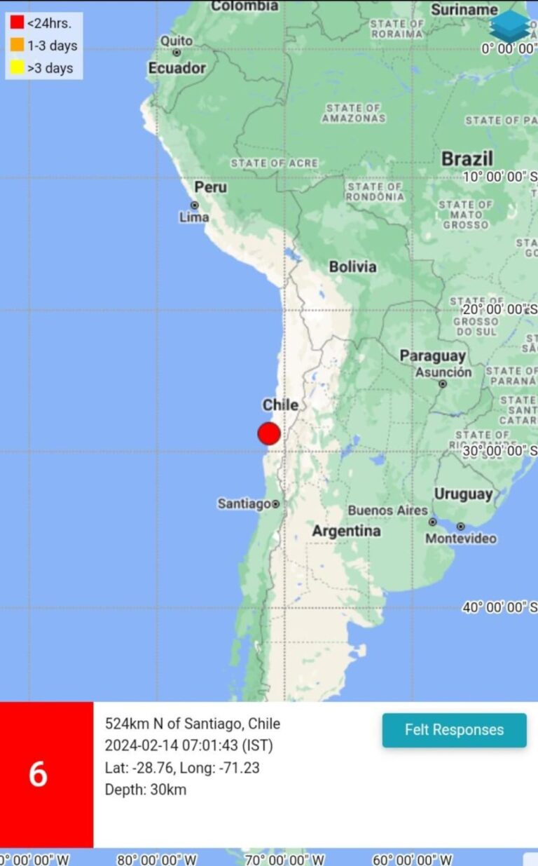 चिली के सैंटियागो में महसूस किए गए भूकंप के झटके