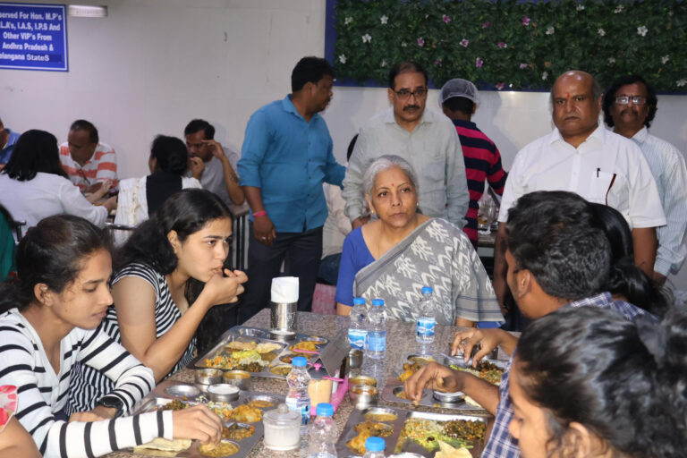 Delhi: FM Nirmala Sitharaman interacted with students during lunchtime at Andhra/Telangana Bhavan canteen