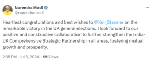 PM Modi congratulates Keir Starmer on winning UK elections