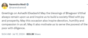 PM Modi greets people on the occasion of Ashadhi Ekadashi