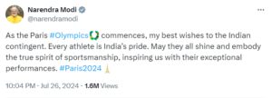 Paris Olympics 2024: पीएम मोदी ने ओलंपिक के लिए भारतीय दल को दी शुभकामनाएं
