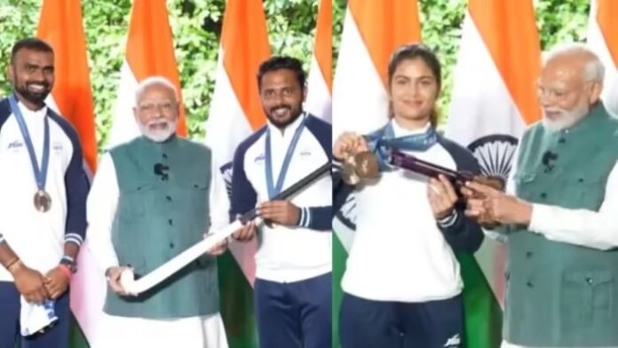 PM Modi meets Indian contingent of Paris Olympics at his residence