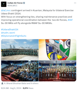 IAF contingent arrives in Kuantan, Malaysia for bilateral Exercise Udara Shakti 2024  