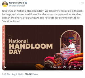 PM Modi extends greetings on National Handloom Day