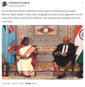 Fiji PM Sitiveni Rabuka called on President Murmu