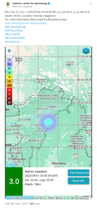 Earthquake of magnitude 3 strikes Nagaland