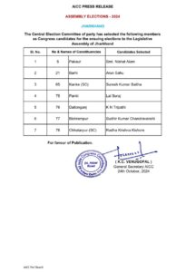 झारखंड चुनाव 2024: 7 और सीटों पर कांग्रेस के प्रत्याशियों का ऐलान