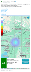 Earthquake of magnitude 3.6 jolts Manipur's Ukhrul