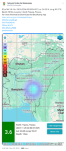 Tripura: 3.6 magnitude tremor hits North Tripura