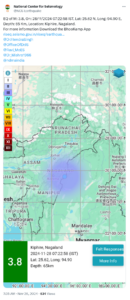 Earthquake of magnitude 3.8 strikes Nagaland's Kiphire