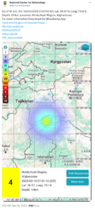 Earthquake of magnitude 4.0 jolts Afghanistan