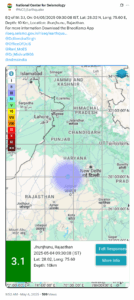 Earthquake of magnitude 3.1 hits Rajasthan's Jhunjhunu
