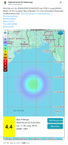 Earthquake of magnitude 4.4 strikes Bay of Bengal