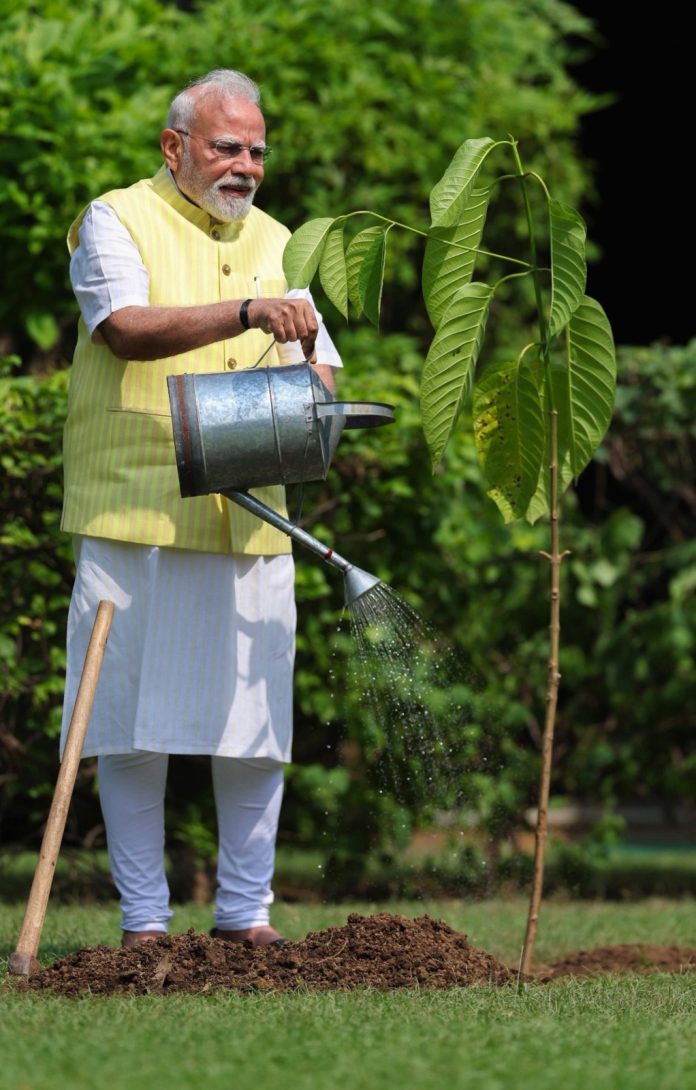 पीएम मोदी ने अपने आवास पर कदंब का पौधा लगाया