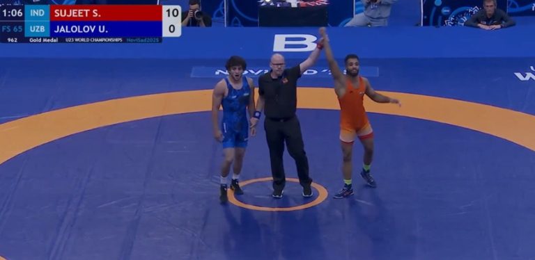विश्व कुश्ती चैंपियनशिप: पुरुषों के फ्रीस्टाइल 65 किलोग्राम वर्ग में सुजीत कलकल ने स्वर्ण पदक जीता