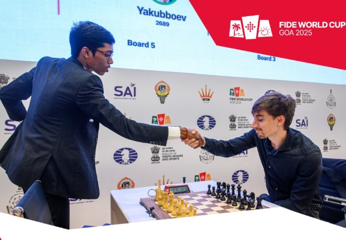 ग्रैंडमास्टर आर. प्रज्ञानंदधा का फिडे विश्व कप 2025 के चौथे राउंड का पहला मैच ड्रा रहा