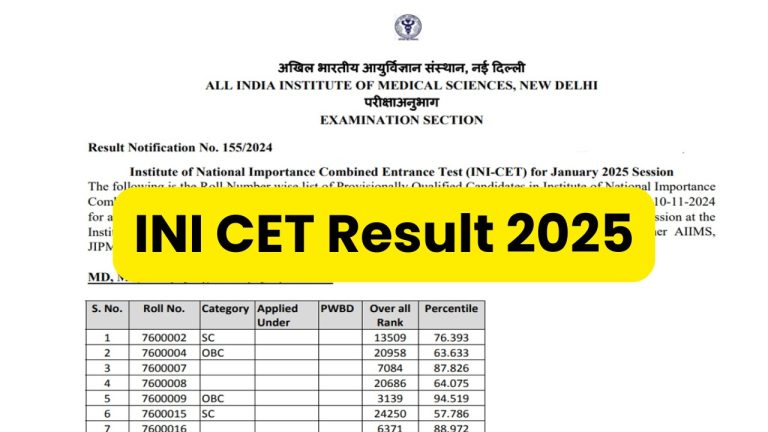 नई दिल्ली: जनवरी सत्र के लिए आईएनआई सीईटी का परिणाम घोषित