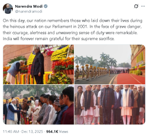 पीएम मोदी ने 2001 के संसद हमले के शहीदों को श्रद्धांजलि अर्पित की