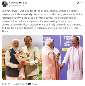 पीएम मोदी ने अजित पवार के निधन पर शोक व्यक्त किया