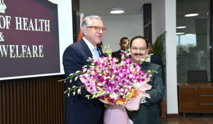 Union Minister JP Nadda meets his Brazilian counterpart Alexandre Padilha in New Delhi