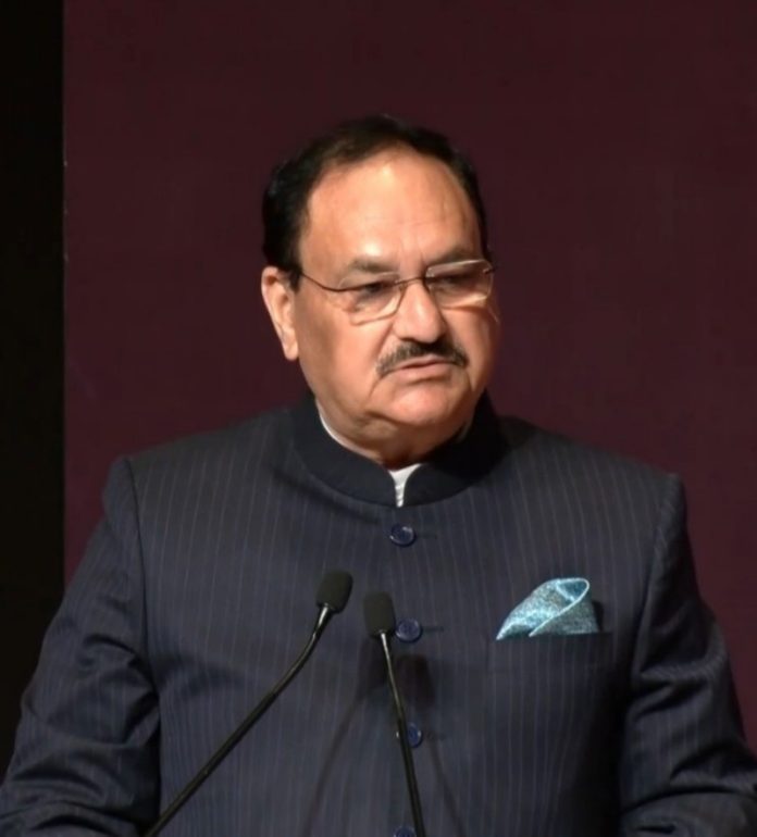 Union Minister JP Nadda interacts with students of Rambhau Mhalgi Prabodhini