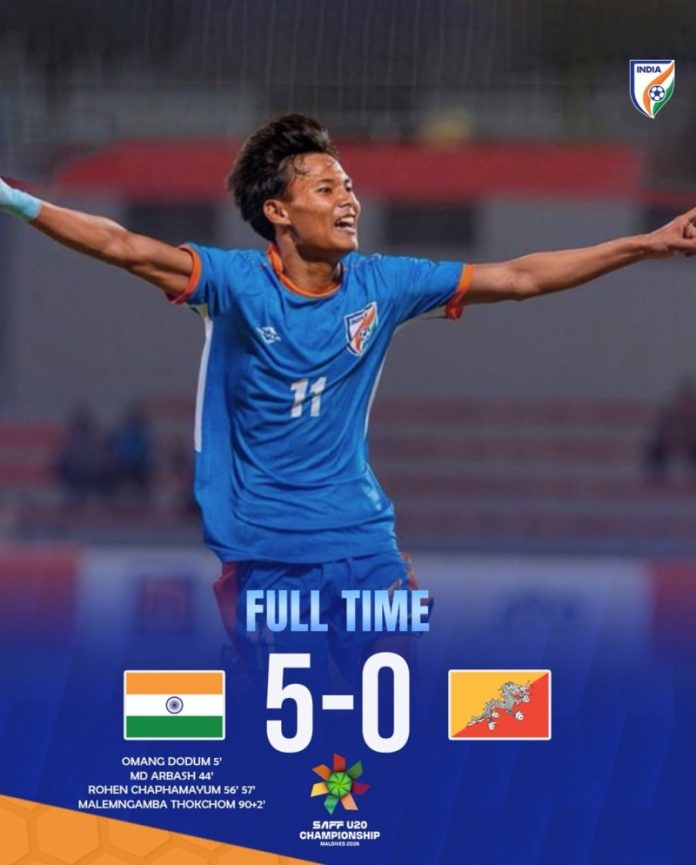 भारत ने भूटान को 5-0 से हराकर सैफ पुरुष अंडर-20 चैंपियनशिप के फाइनल में बनाई जगह