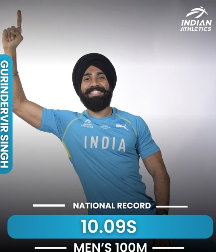 Gurindervir Singh wins men’s 100 metre Gold with new national record at Federation Cup