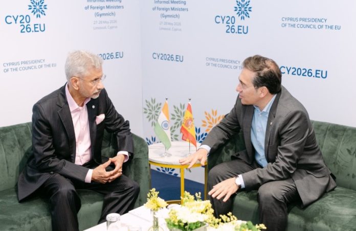 EAM Dr S Jaishankar meets Spanish counterpart José Manuel Albares at Cyprus Gymnich meeting EAM Dr S Jaishankar meets Spanish counterpart José Manuel Albares at Cyprus Gymnich meeting
