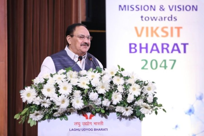 नई दिल्ली : केंद्रीय मंत्री जेपी नड्डा ने 'लघु उद्योग भारती फार्मा कॉन्क्लेव 2026' का उद्घाटन किया