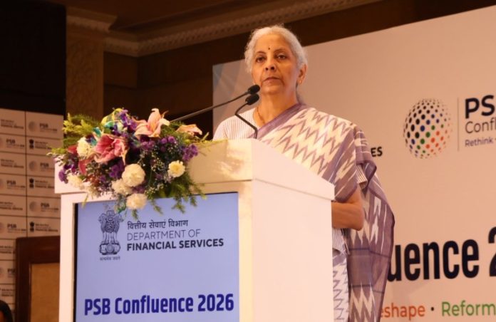 केंद्रीय वित्त मंत्री निर्मला सीतारमण ने नई दिल्ली में पीएसबी कॉन्फ्लुएंस 2026 को किया संबोधित