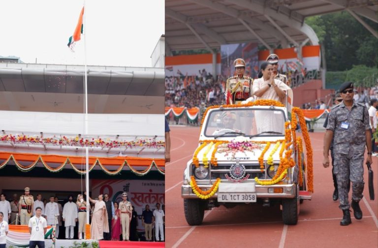 दिल्ली : सीएम रेखा गुप्ता ने 80वें स्वतंत्रता दिवस के अवसर पर छत्रसाल स्टेडियम में ध्वजारोहण किया